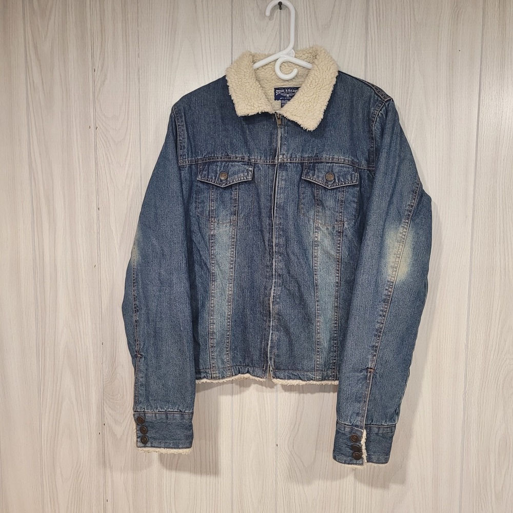VINTAGE STEVE & BARRYS SHERPA LINED QUILTED DENIM JEAN TRUCKER JACKET SIZE XL